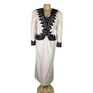 Victor Costa Women’s White & Black Dress & Blazer Set Elegant Lace Size 10
